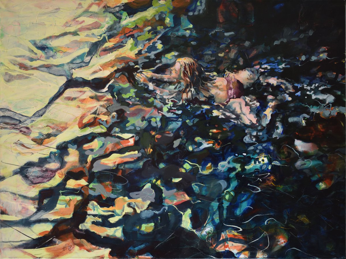 Impressionistic Portrait Oil Painting By Hilde Hoekstra, 47 X 35, In Deep Water, Original Artwork