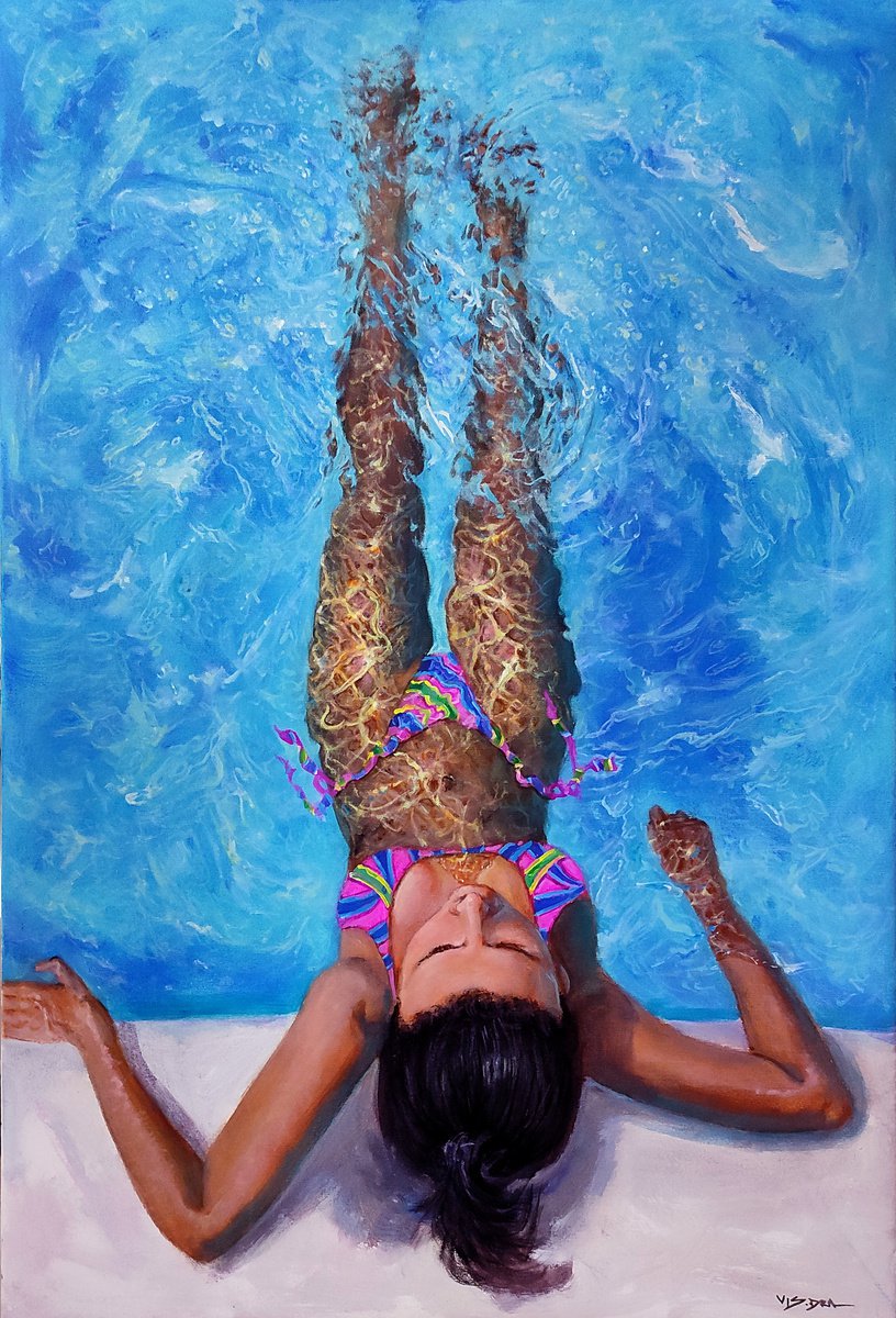 Girl swimming2 24x36 in by Vishalandra Dakur
