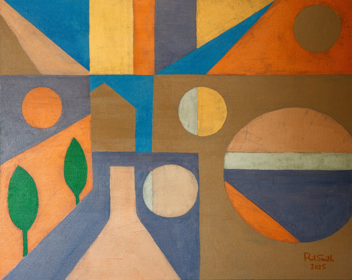 Geometric Abstract Acrylic Painting By Phil Smith, 30 X 24", Industry, Original Artwork