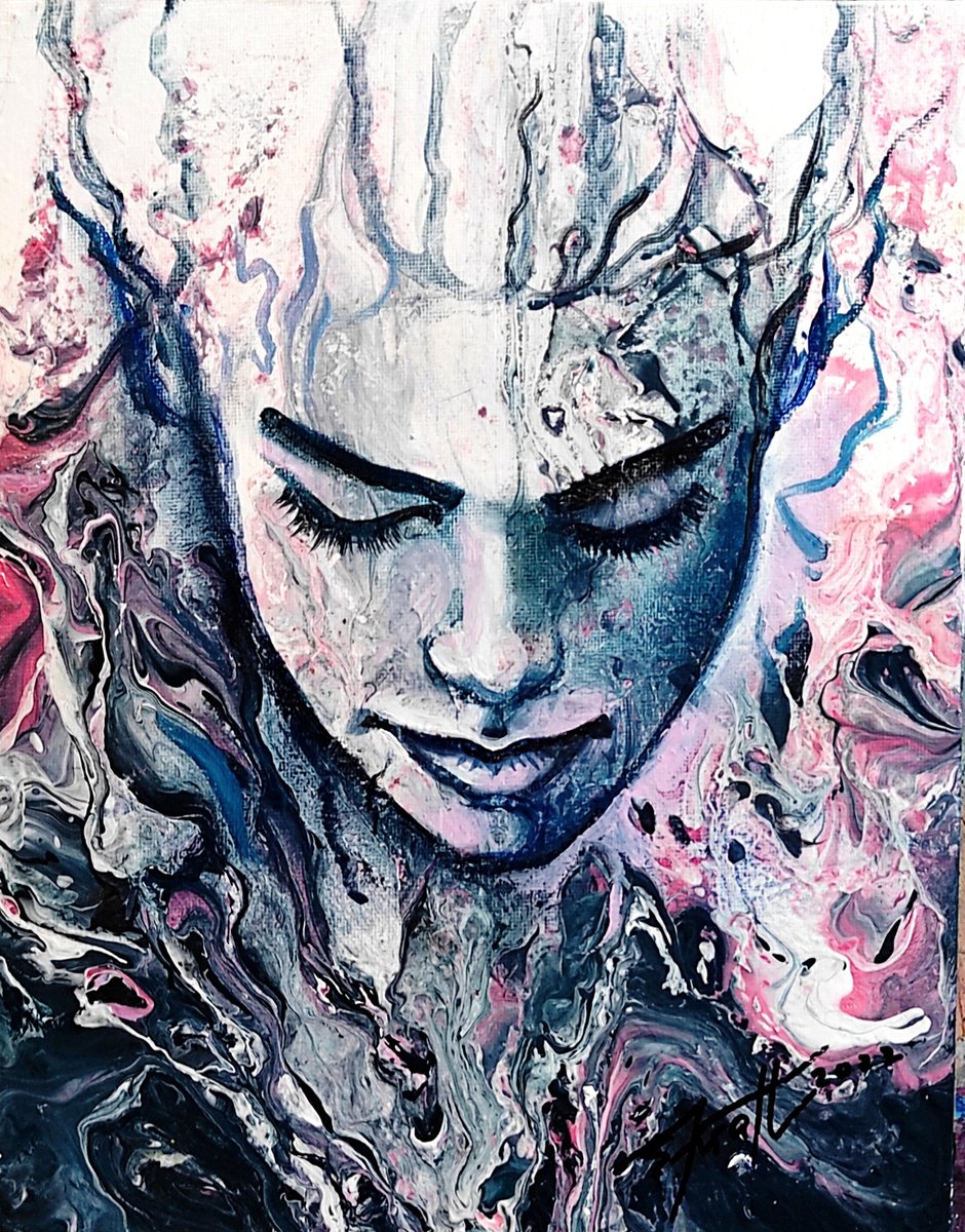 Expressive Portrait Acrylic Painting By Elena Kraft, 9 X 12, Soft Touch, Original Artwork