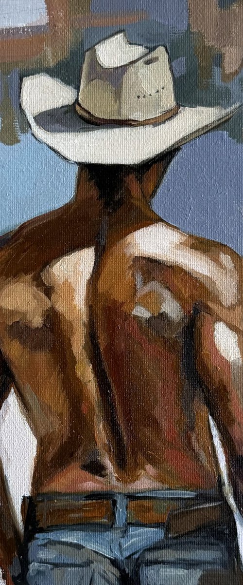Cowboy Oil Painting 22x22cm by Leysan Khasanova