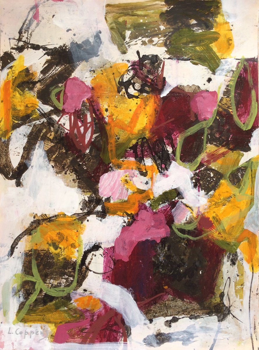 Organic Abstract Acrylic Painting By Linda Coppens, 19 X 25", Intertwined Energies, Original Artwork