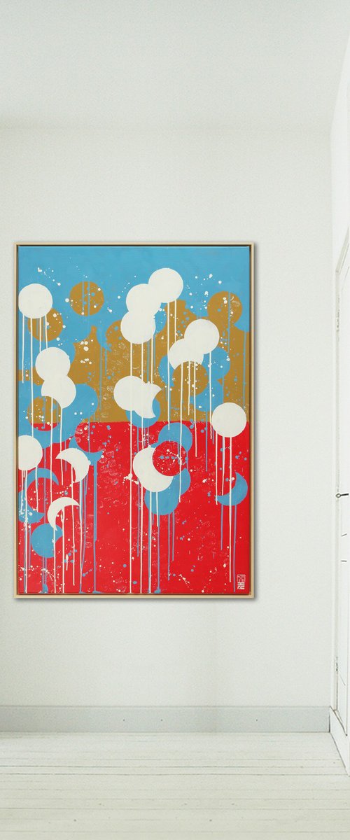 Abstract painting - Pop Colors in Red vertical - incl.frame - Ronald Hunter - 07M by Ronald Hunter