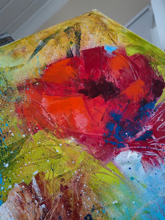 "Crimson Dreams: Poppies" from the "Colours of Summer" collection, abstract flower painting