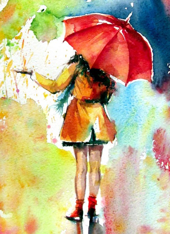 Colorful rain with a girl