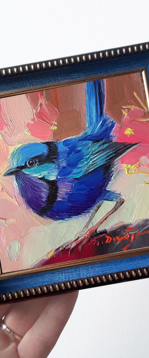 Fairy wren bird painting by Nataly Derevyanko