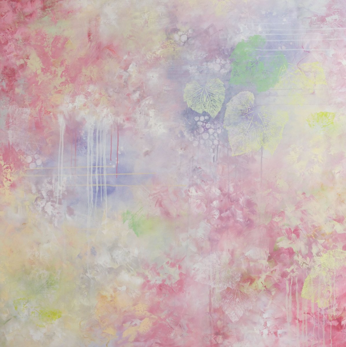 Abstract Acrylic Painting By Vera Hoi, 53 X 53", "A Dance Of Soft Hues", Original Artwork