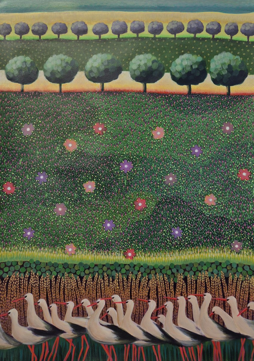 Impressionistic Landscape Acrylic Painting By Gitti Gv, 23 X 33, The Flock, Original Artwork