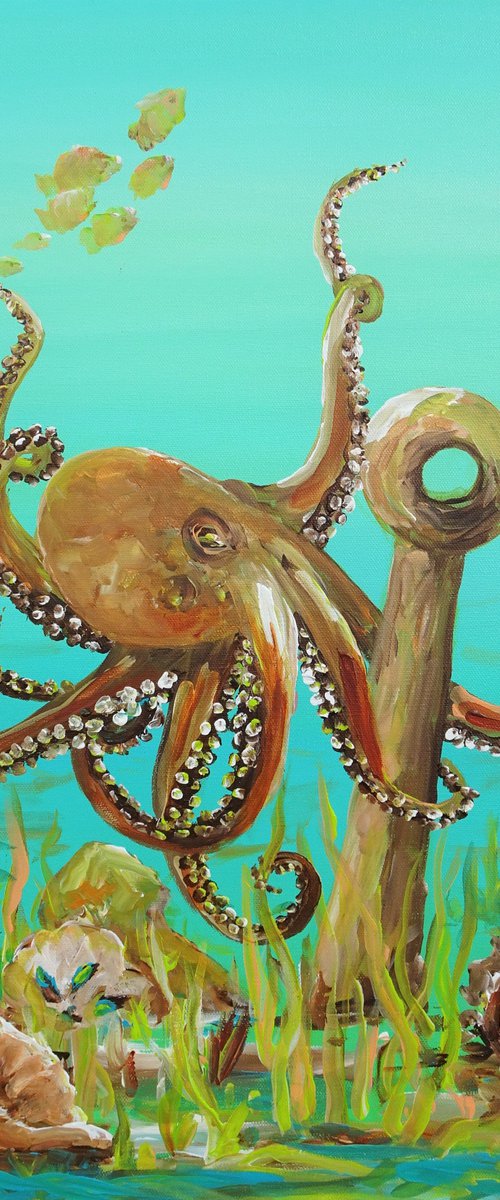 Octopus Acrylic Painting on Canvas 24"x18". Sea Life Modern Art (2020) by Sveta Osborne