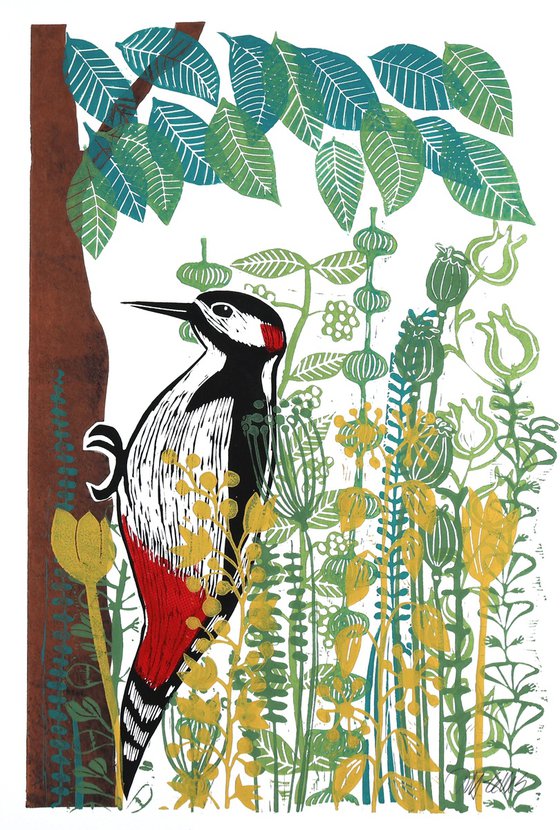 Woodpecker and Flowers