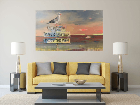 XXL Super Big Painting - "ENJOY THE VIEW" - Pop Art - Seascape - California - Bird - Seagull