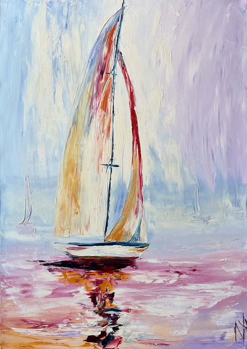 Abstract Landscape Oil Painting By Anastasiia Novitskaya, 20 X 28, Sail, Original Artwork