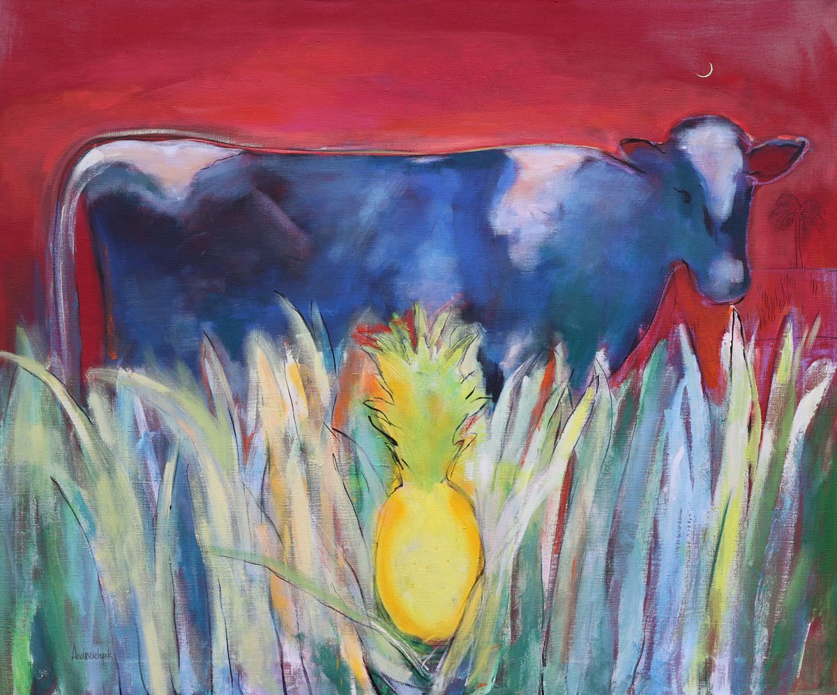 Cow With Pineapple By Artem Andreichuk, 47 X 39, Artwork For Sale On Artfinder