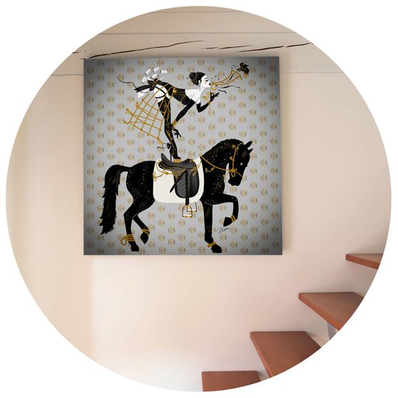 Miss Dirty Martini - Burlesque Star - Equestrian - Art Deco - XL Large Painting