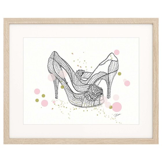Woman High Heel Shoes - Fashion Ink Drawing