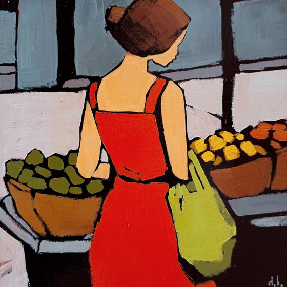 Woman on Market - Original Art 8x8 inch