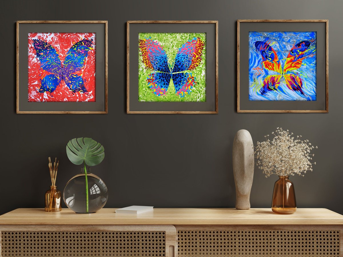 Set Of 3 «Colorful Vibes» By Mariia Raskin, 30 X 10, Artwork For Sale On Artfinder