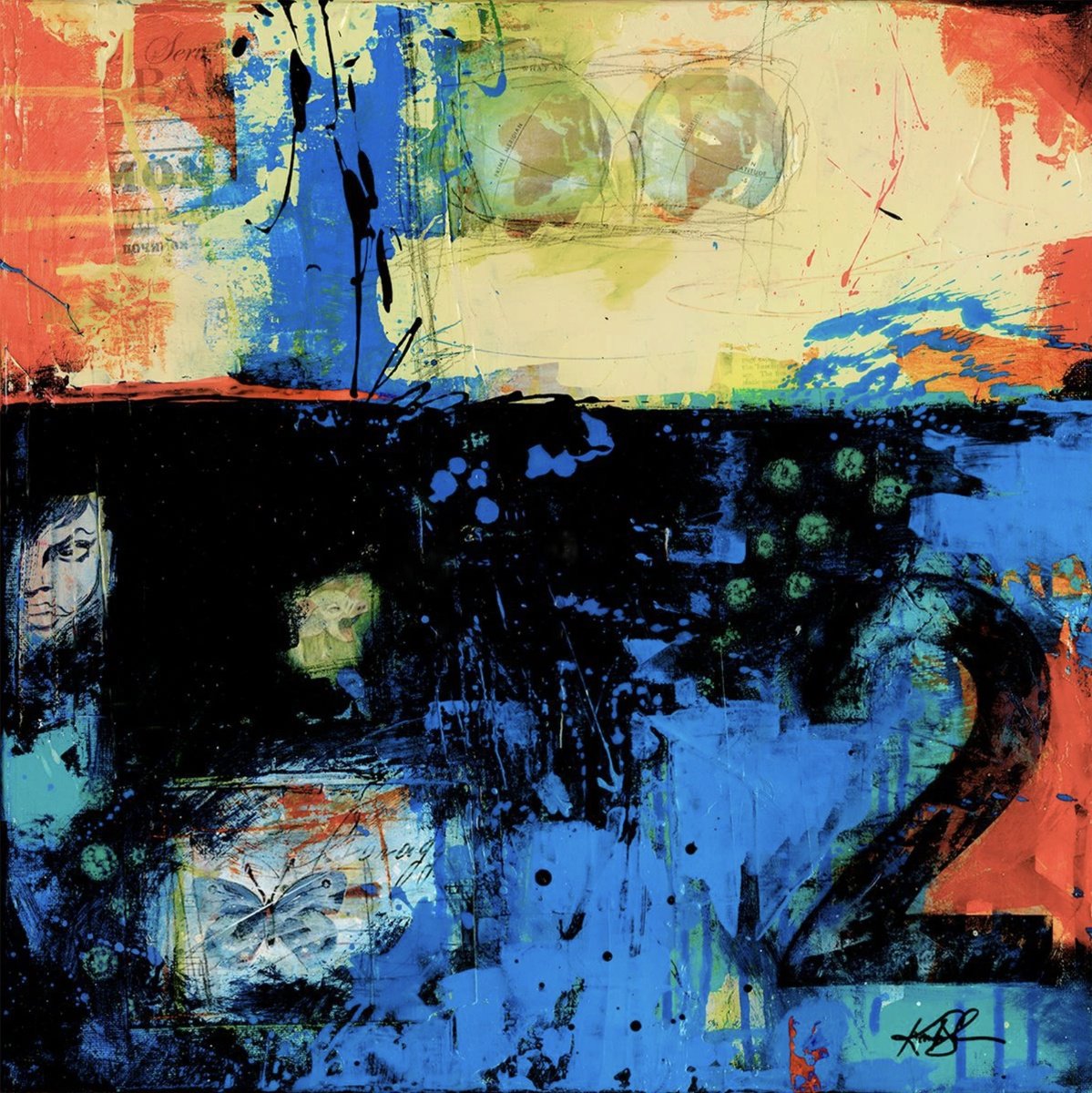 Abstract Painting By Kathy Morton Stanion, 20 X 20", Two Worlds, Original Artwork