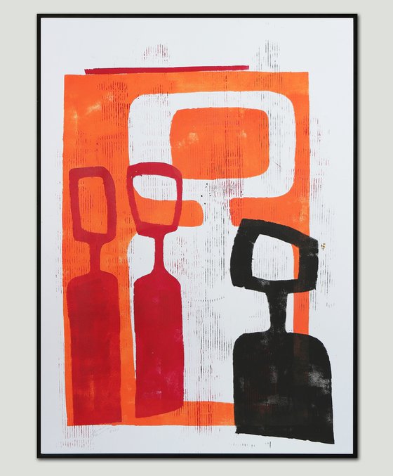 Family portrait - Art on paper - in Orange (A1-59,4cmx84cm) - 41J