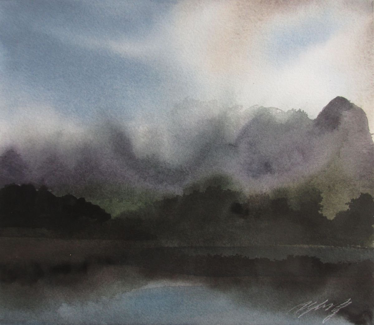 Impressionistic Landscape Watercolour By Alfred Ng, 13 X 11, Summer At The Lake, Original Artwork