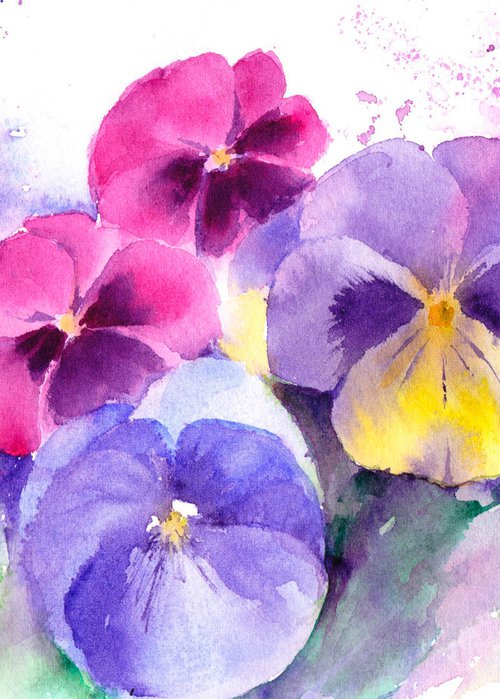 Pansy floral painting, original watercolour, pansies, watercolor, floral art, loose painting by Anjana Cawdell