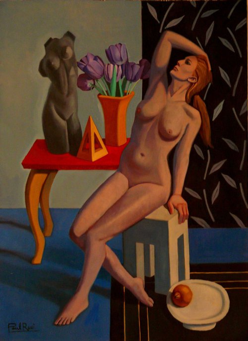 Nude in blue interior by Paul Rossi