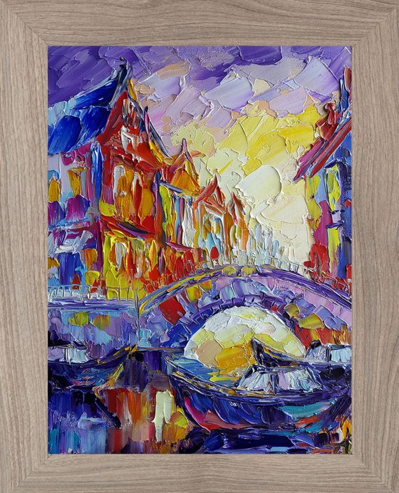 Sunset in Amsterdam - painting cityscape, evening Amsterdam, cityscape Amsterdam, landscape, oil painting, street scenery, painting on canvas, impressionism, city, gift