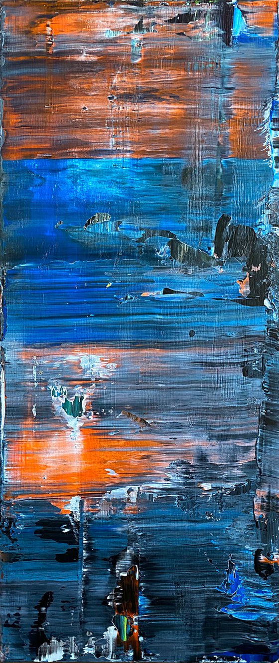 "Tower Of Ghosts" - FREE USA SHIPPING - Original PMS Abstract Acrylic Painting On Reclaimed, Upcycled Wood - 20" x 48"