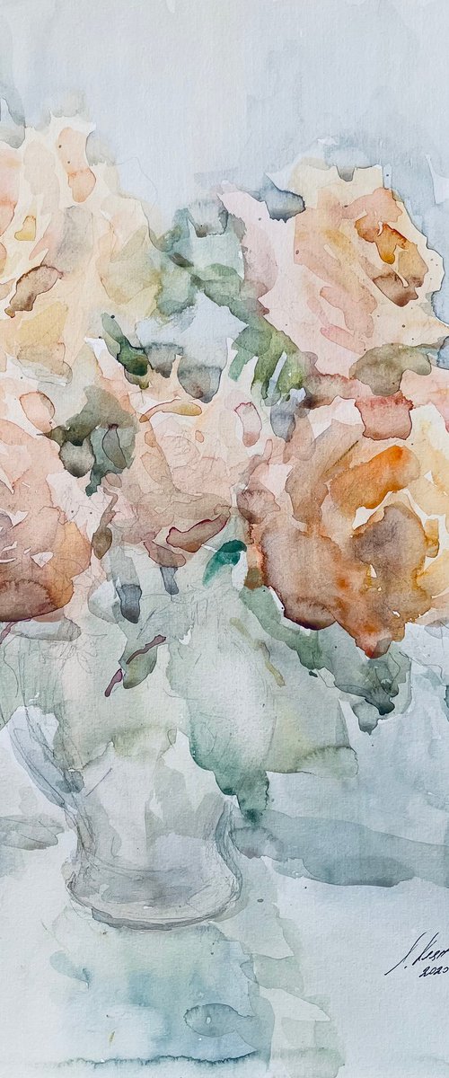 Bouquet of roses. Original watercolour painting. 2020 by Elena Klyan