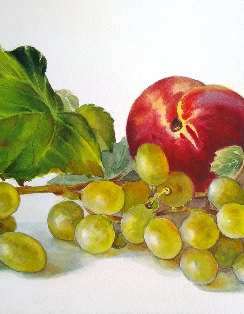 Peach and grapes by Yulia Krasnov