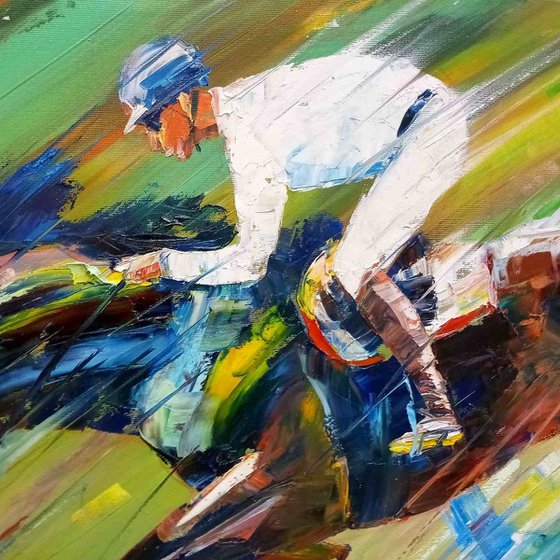 Graceful Horse Leap: Dynamic Equestrian Artwork in Vibrant Oil Colors