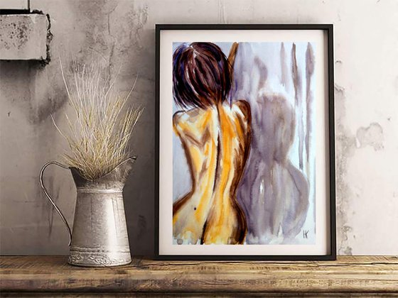 Woman Nude original watercolor painting