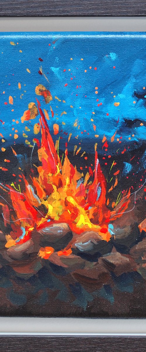 Bonfire - original painting, framed, ready to hang by Delnara El