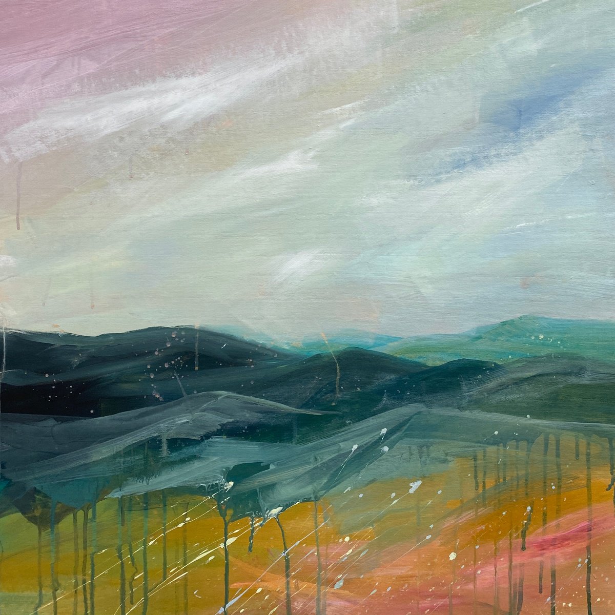 Impressionistic Landscape Acrylic Painting By Helen Mount, 24 X 24, Autumn Talks/11, Original Artwork