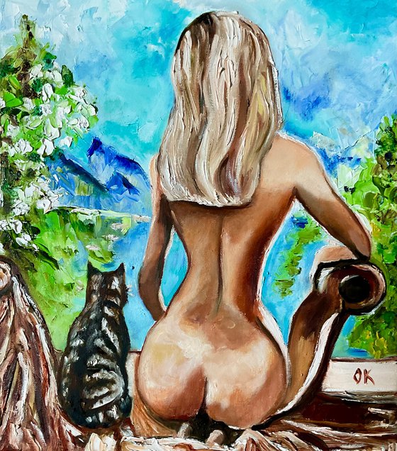Nude and cat