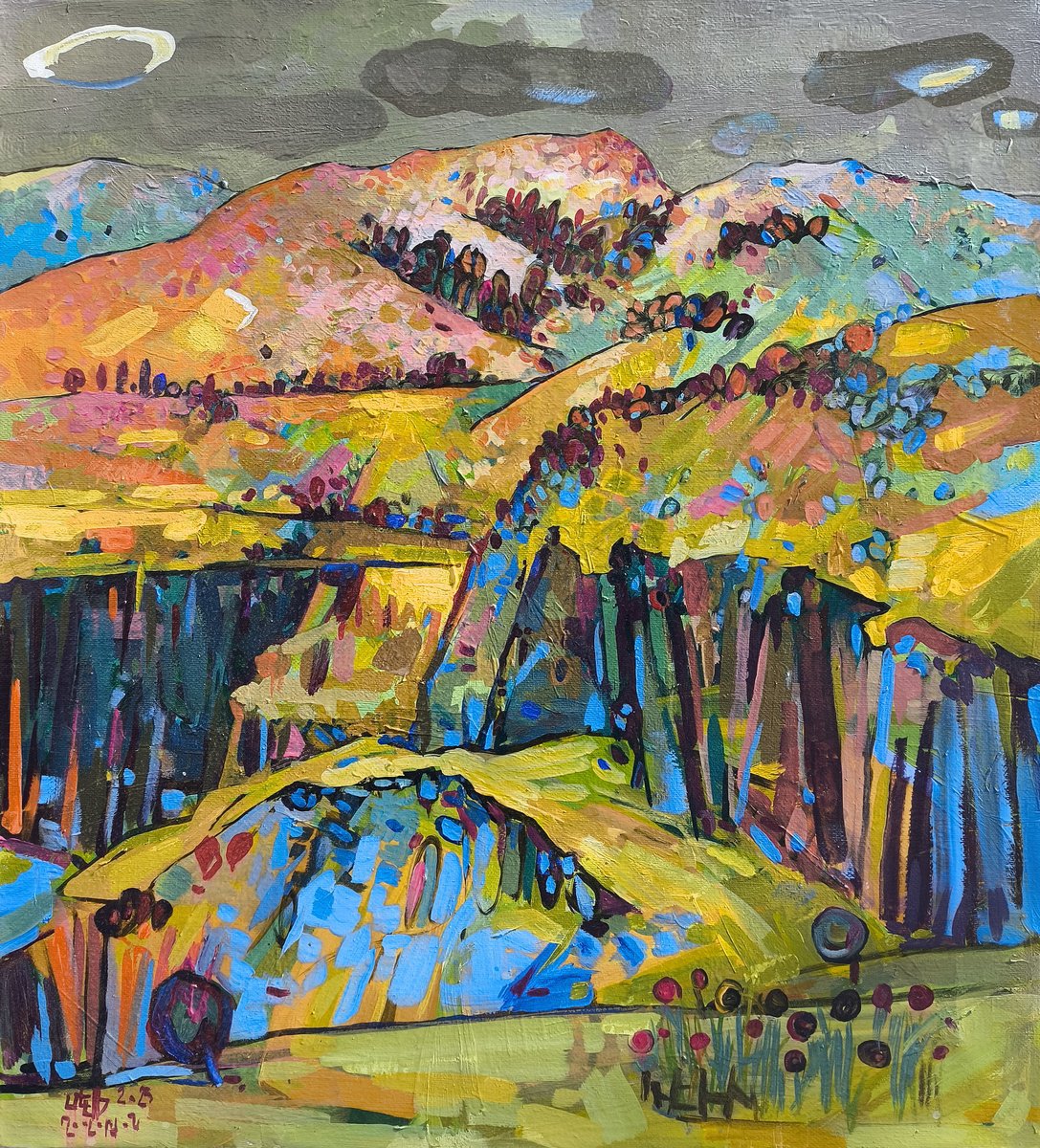 Colorful Hillside By Meliq Khazaryan, 16 X 18, Artwork For Sale On Artfinder