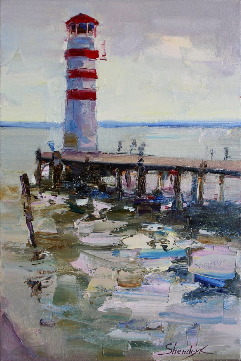Impressionistic Landscape Oil Painting By Tetiana Shendryk, 8 X 12", Lake Neusiedl. Lighthouse, Original Artwork