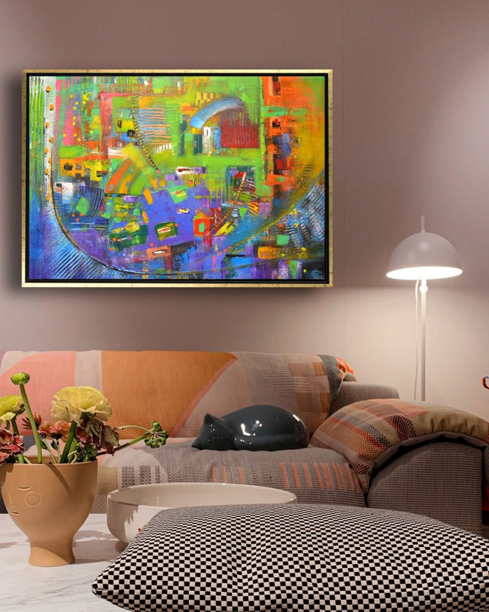 ’LAVENDER FIELDS IN SAOUT’ - Large Abstract Painting in Acrylics, Ready to Hang by Ion Sheremet