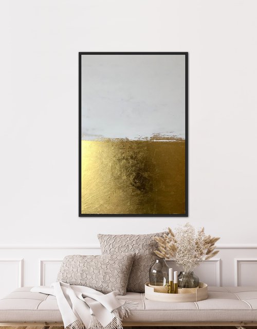 Large modern painting with gold and white by Volodymyr Smoliak