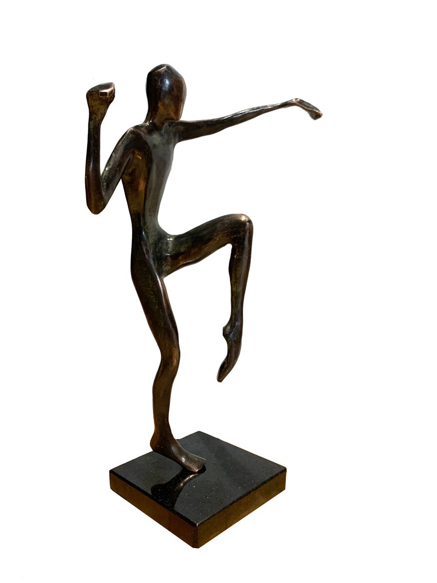 Expressive Portrait Bronze Sculpture By Toth Kristof, 6 X 14", Karate Fighter, Original Artwork