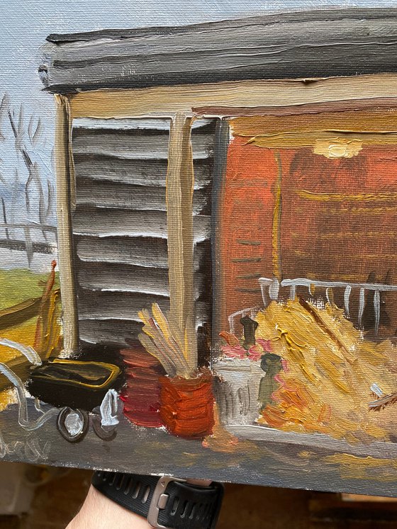 Donkeys in the barn. Plein Air