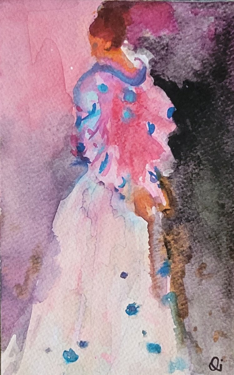 Impressionistic Portrait Watercolour By Qi Debrah, 5 X 8", Fashion Model Life Drawing 9, Original Artwork