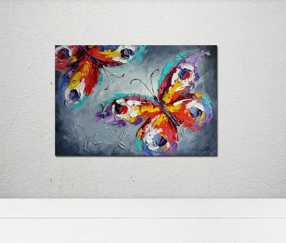 Touch - butterfly, love, insects, oil painting, butterfly oil, butterfly art, gift, art