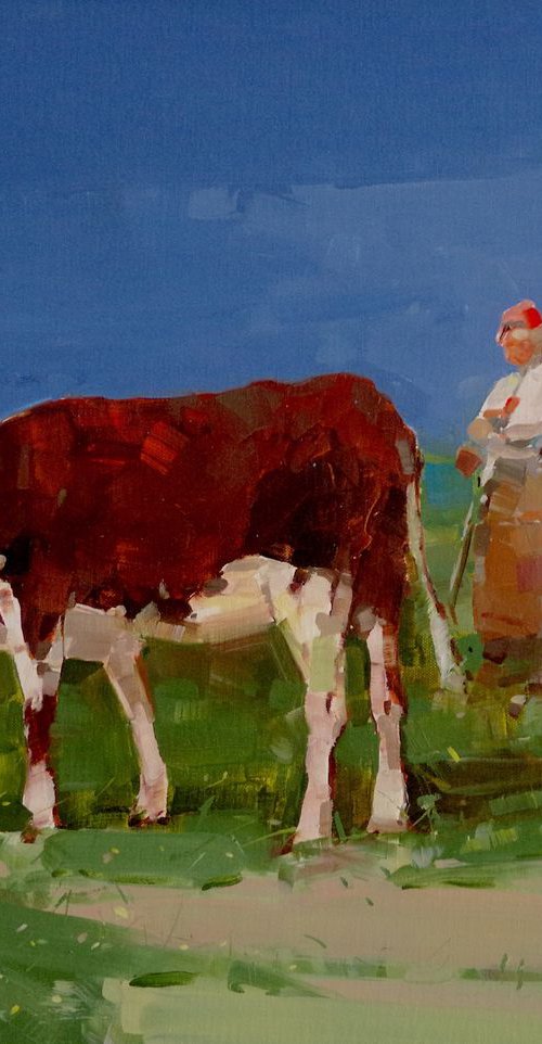 Cows- Back to Home, Original oil Painting, One of a kind by Vahe Yeremyan