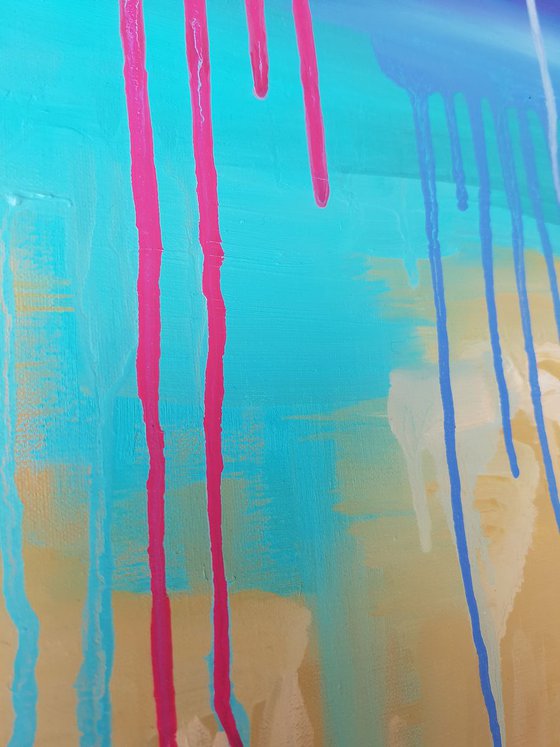 Abstraction Cote d'Azur, 70×70 cm, original artwork, free shipping
