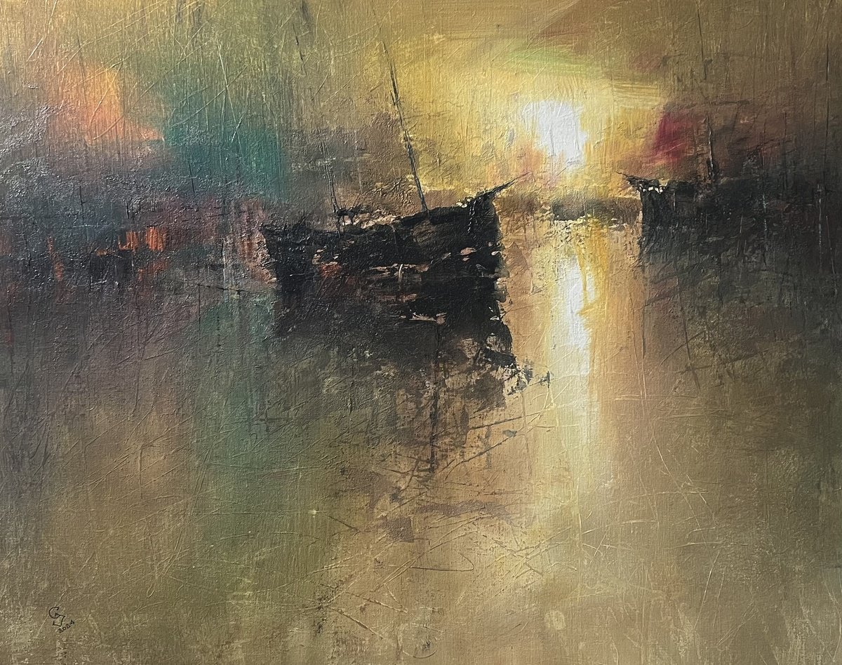 Abstract Landscape Acrylic Painting By Ivan Grozdanovski, 39 X 31, Morning After, Original Artwork