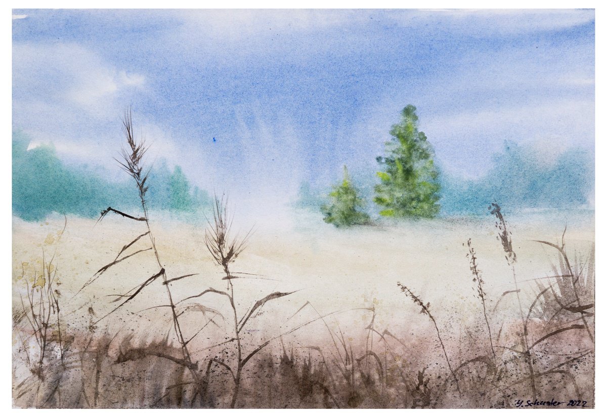 Impressionistic Landscape Watercolour By Yulia Schuster, 12 X 8", Once Upon A Time, Original Artwork