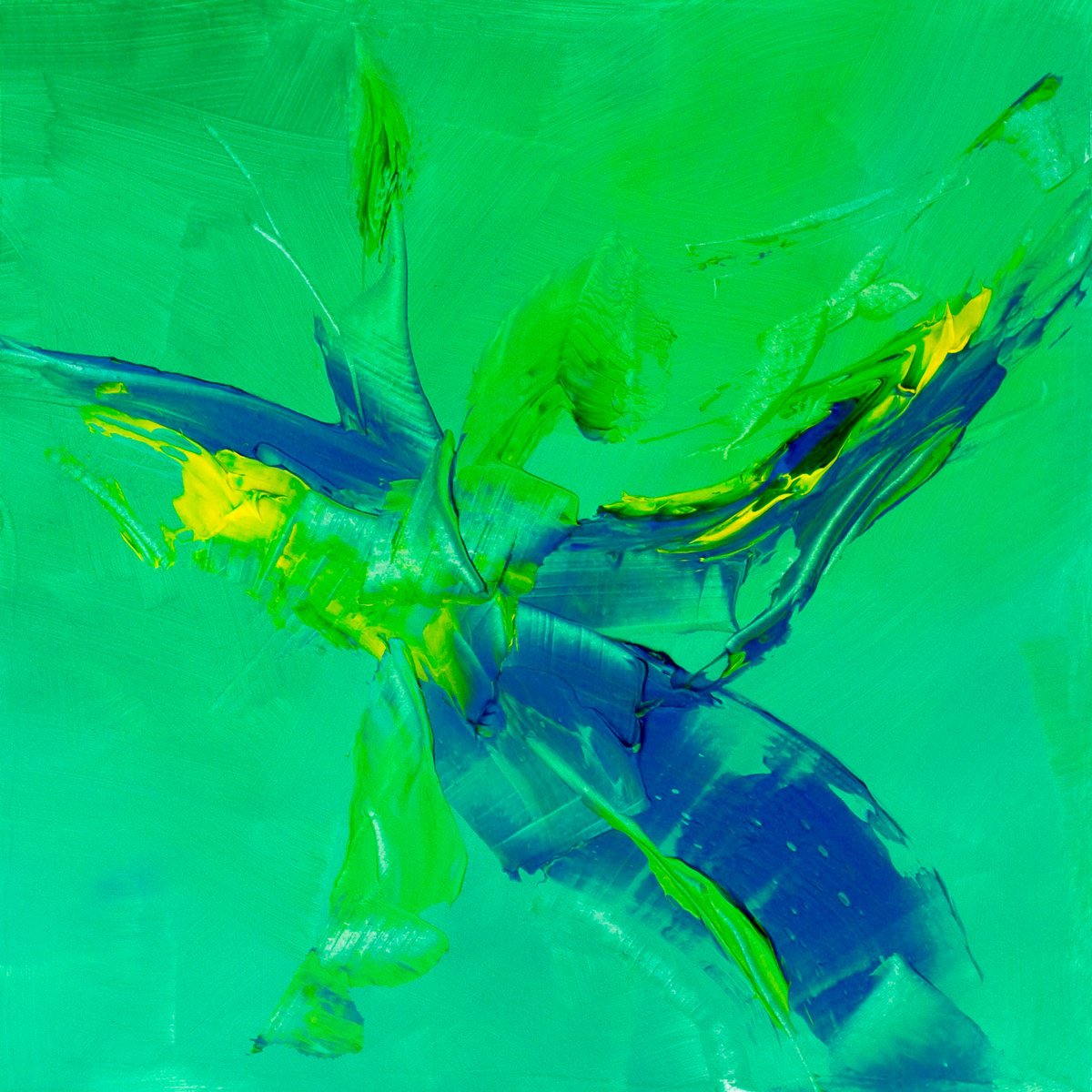 Organic Abstract Oil Painting By Hal Bohner, 8 X 8, Phthalo Green #1, Original Artwork