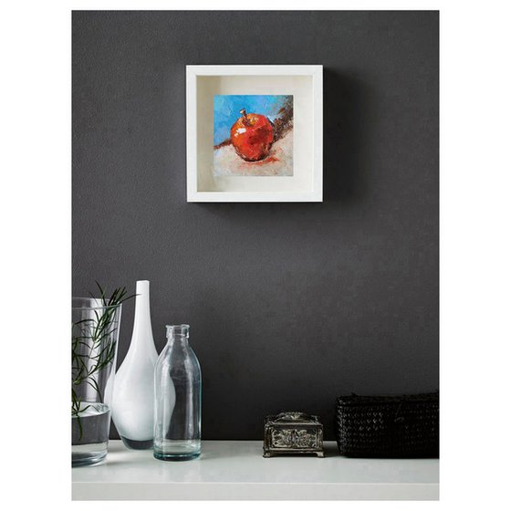 Red Apple Painting Original Art Fruit Still Life Wall Art Kitchen Artwork