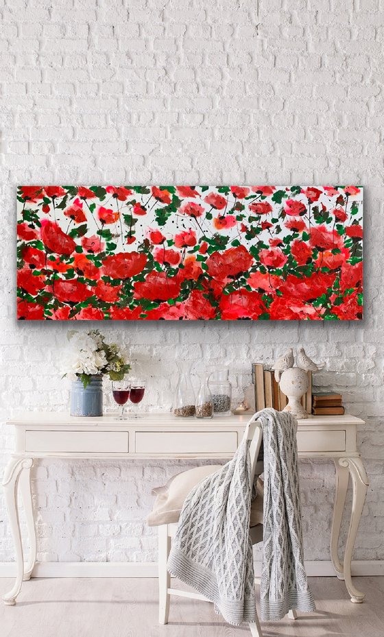 59 x 23,5"( 150x60cm), Garden of Joy 31, red pink flowers